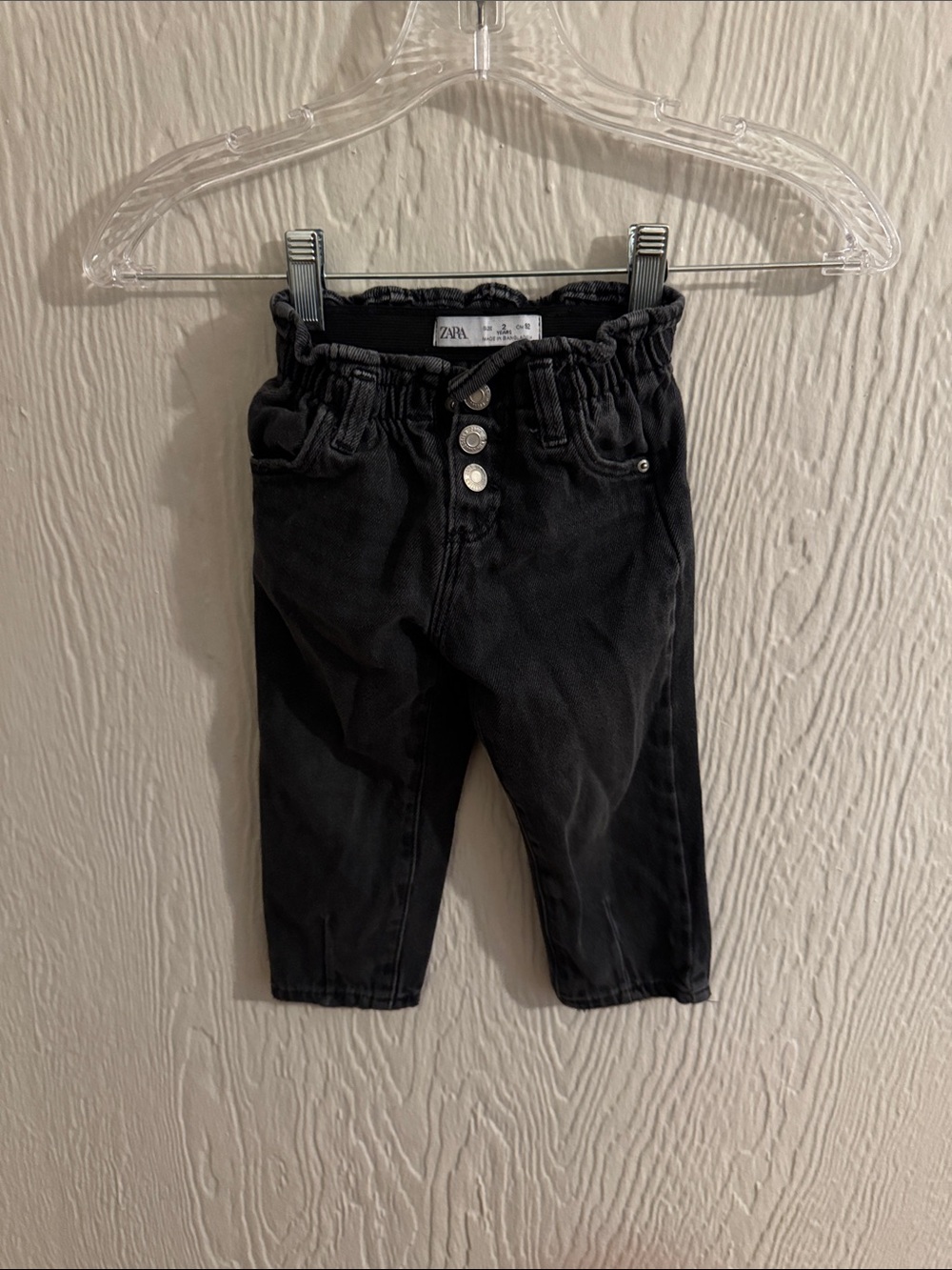 Zara Kids Black Elastic-Waist Denim Jeans with Button Front